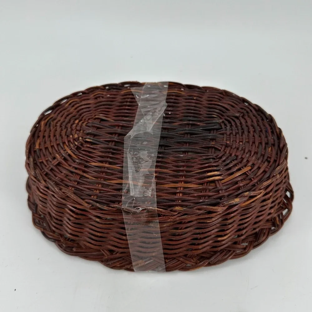 Oval Ceramic Baking Dish Wicker Basket Carrier Country Cottage Blue Polka Dot